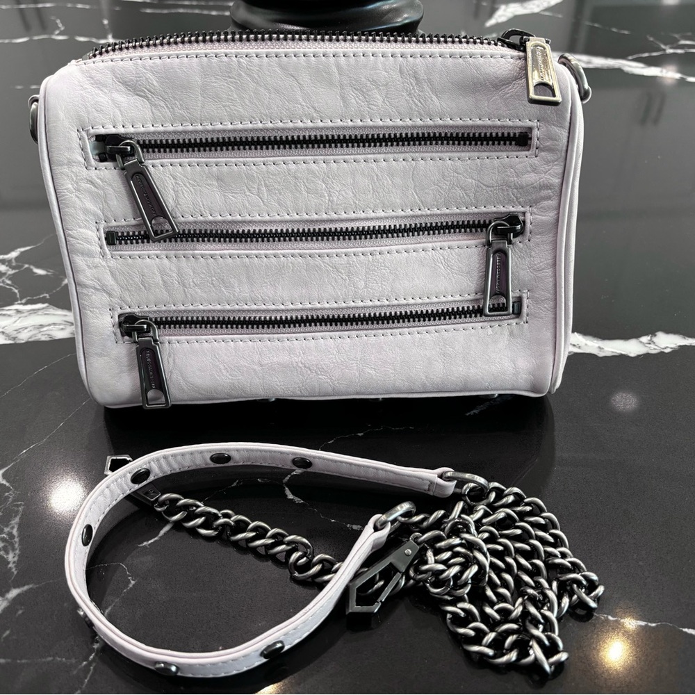 Rebecca Minkoff Pale Pink Crossbody Bag with Multi-Zipper Design